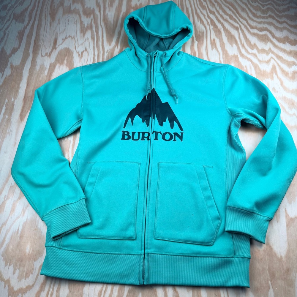 Burton Mens Dryride Bonded Full Zip Hoodie Teal Green Mountain Logo Medium